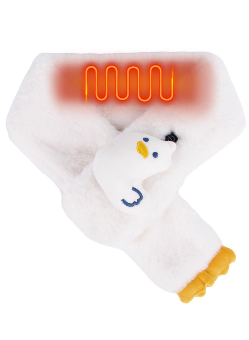 SYOSI USB Heated Scarf, Faux Rabbit Fur Scarf, with Adjustable USB Neck Heating Pad, Cartoon Cute Super Soft Plush Scarf, Fur Collar Cross Plush Scarf, for Boys Girls Women Autumn Winter - Image 2