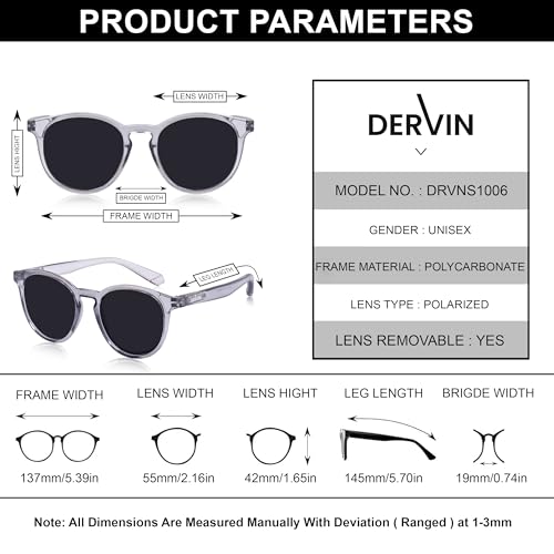Dervin UV Protected Full Rim Round Polarized Sunglasses for Men & Women (Grey-Black) - Image 5
