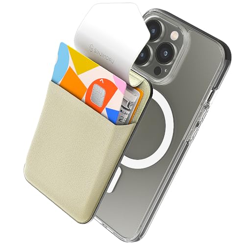 Sinjimoru Privacy Cover Magnetic Card Holder Magnetic Phone Wallet Stick on as Credit Card Holder Compatible with iPhone 16 15 14 13 12 Series MFlap Beige - Image 1