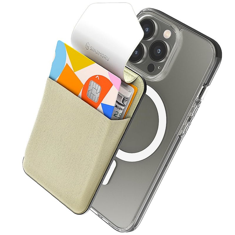 Sinjimoru Privacy Cover Magnetic Card Holder Magnetic Phone Wallet Stick on as Credit Card Holder Compatible with iPhone 16 15 14 13 12 Series MFlap Beige - Image 2