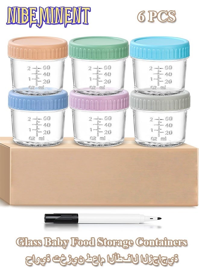 NIBEMINENT 6 Pack Glass Baby Food Storage Containers - 4 Oz Baby Food Jars with Lids Baby Food Maker Microwave Dishwasher Freezer Safe 100% Leak Proof BPA Free Reusable - Image 1