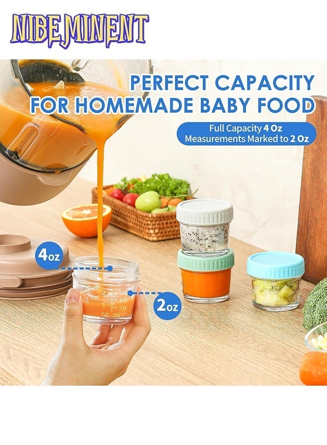 NIBEMINENT 6 Pack Glass Baby Food Storage Containers - 4 Oz Baby Food Jars with Lids Baby Food Maker Microwave Dishwasher Freezer Safe 100% Leak Proof BPA Free Reusable - Image 3