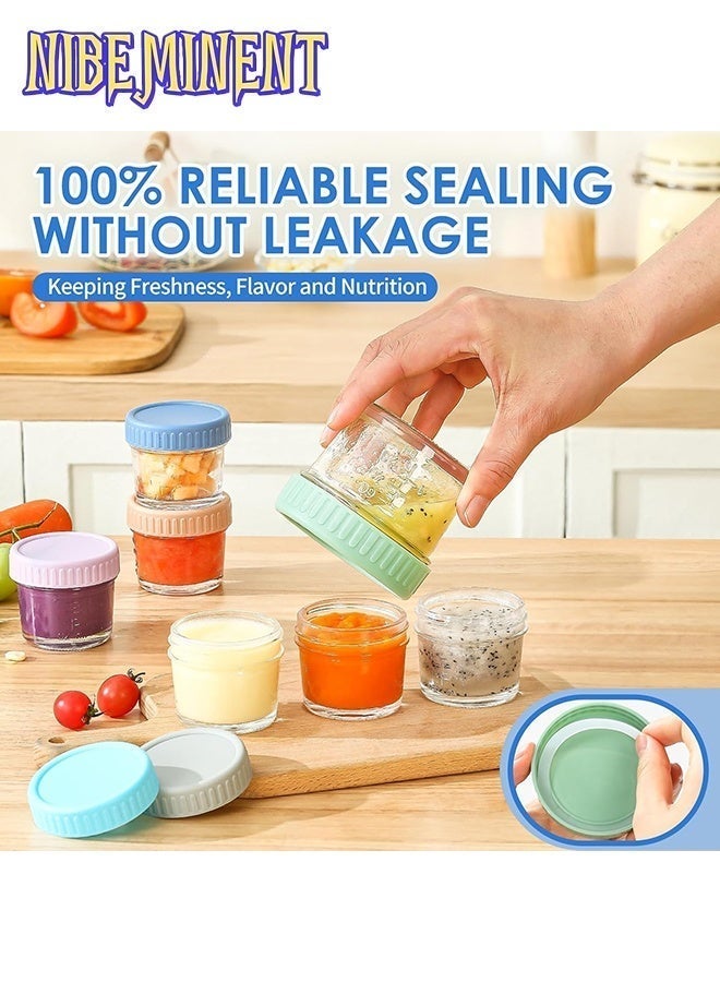 NIBEMINENT 6 Pack Glass Baby Food Storage Containers - 4 Oz Baby Food Jars with Lids Baby Food Maker Microwave Dishwasher Freezer Safe 100% Leak Proof BPA Free Reusable - Image 4