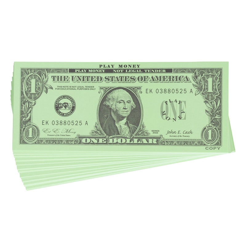 LEARNING ADVANTAGE One Dollar Play Bills - Set of 100 $1 Paper Bills - Designed and Sized Like Real US Currency - Teach Currency, Counting and Math with Play Money - Image 2