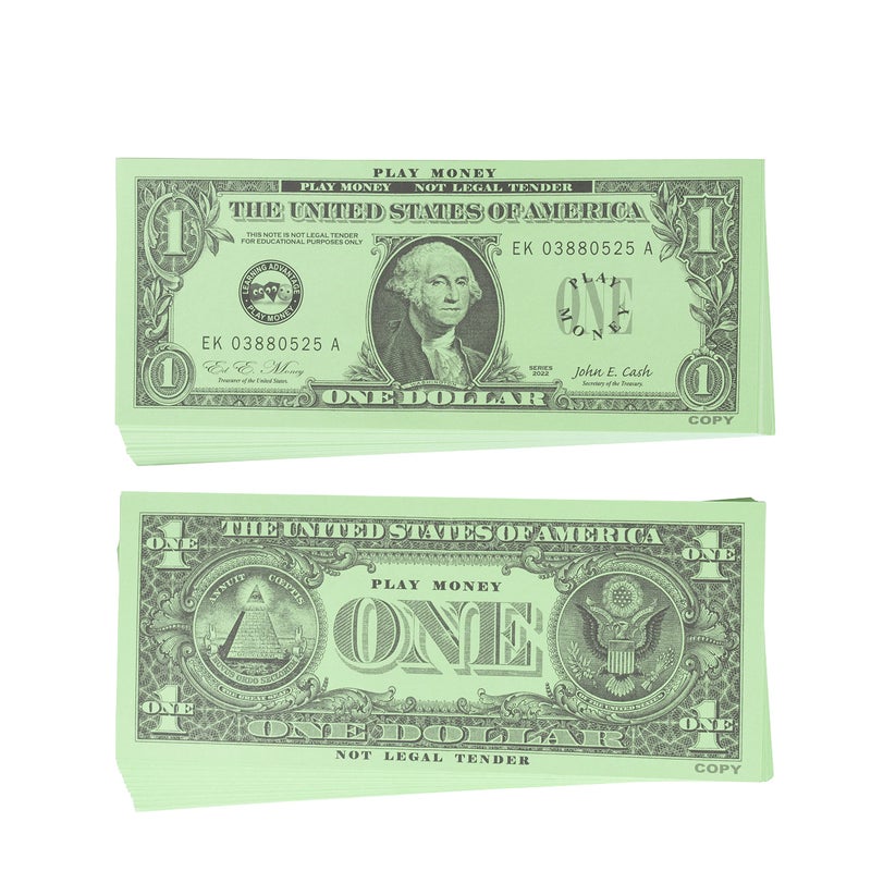 LEARNING ADVANTAGE One Dollar Play Bills - Set of 100 $1 Paper Bills - Designed and Sized Like Real US Currency - Teach Currency, Counting and Math with Play Money - Image 1