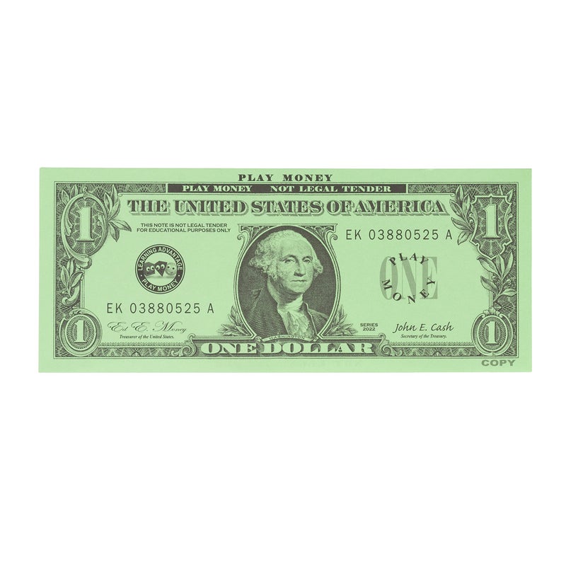 LEARNING ADVANTAGE One Dollar Play Bills - Set of 100 $1 Paper Bills - Designed and Sized Like Real US Currency - Teach Currency, Counting and Math with Play Money - Image 4
