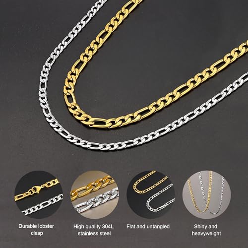 SANNYRA Figaro Chain for Men, Mens Chain Necklaces, Stainless Steel 4mm 22inches Necklace for Women - Image 2