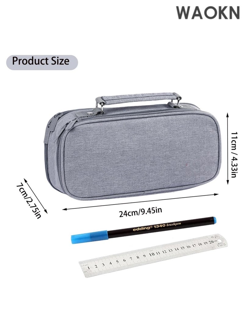 دبليو أيه أو كي أن حافظة أقلام رصاص كبيرة السعة بمقبض - منظم تخزين كبير للمدرسة والمكتب بثلاثة أقسام، تتسع لـ 1000 قلم رصاص ولوازم فنية - حقيبة أقلام رصاص متينة بسحاب للطلاب والمعلمين والمحترفين (رمادي) - Image 2