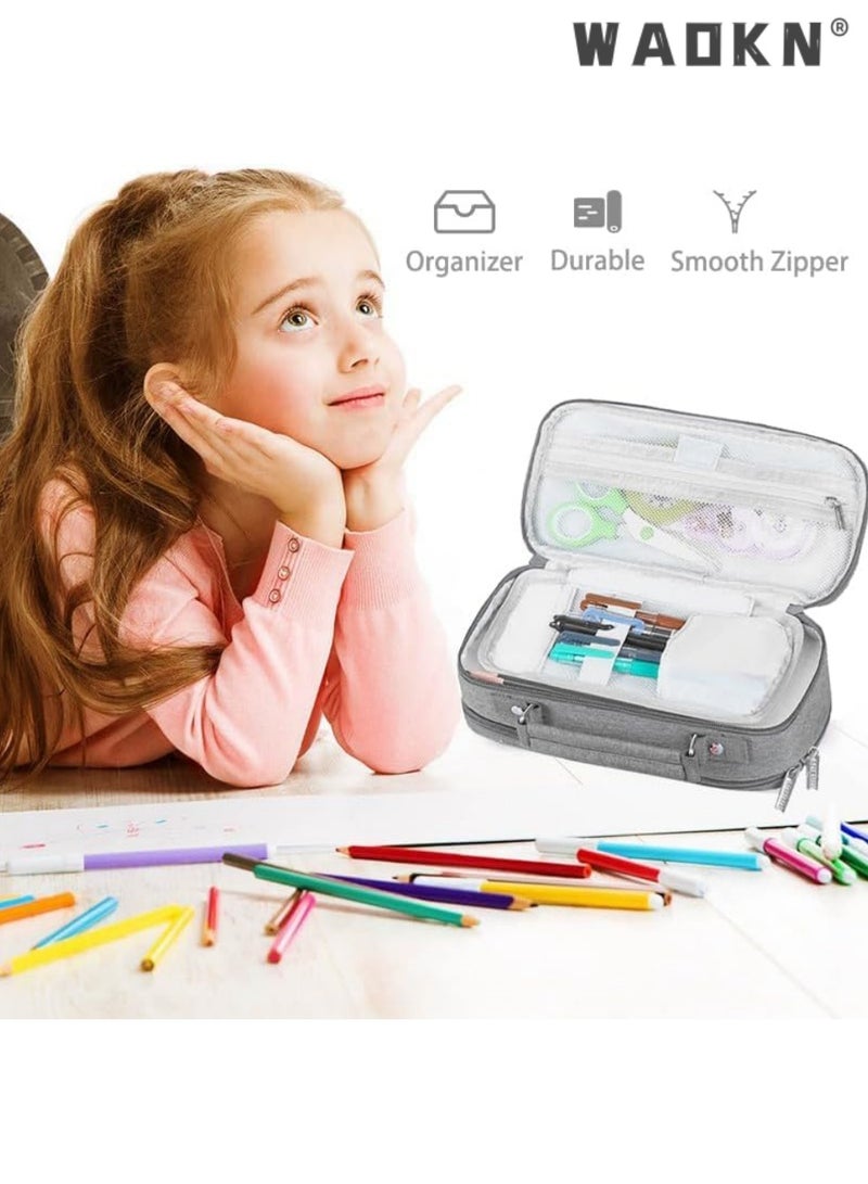 دبليو أيه أو كي أن حافظة أقلام رصاص كبيرة السعة بمقبض - منظم تخزين كبير للمدرسة والمكتب بثلاثة أقسام، تتسع لـ 1000 قلم رصاص ولوازم فنية - حقيبة أقلام رصاص متينة بسحاب للطلاب والمعلمين والمحترفين (رمادي) - Image 5
