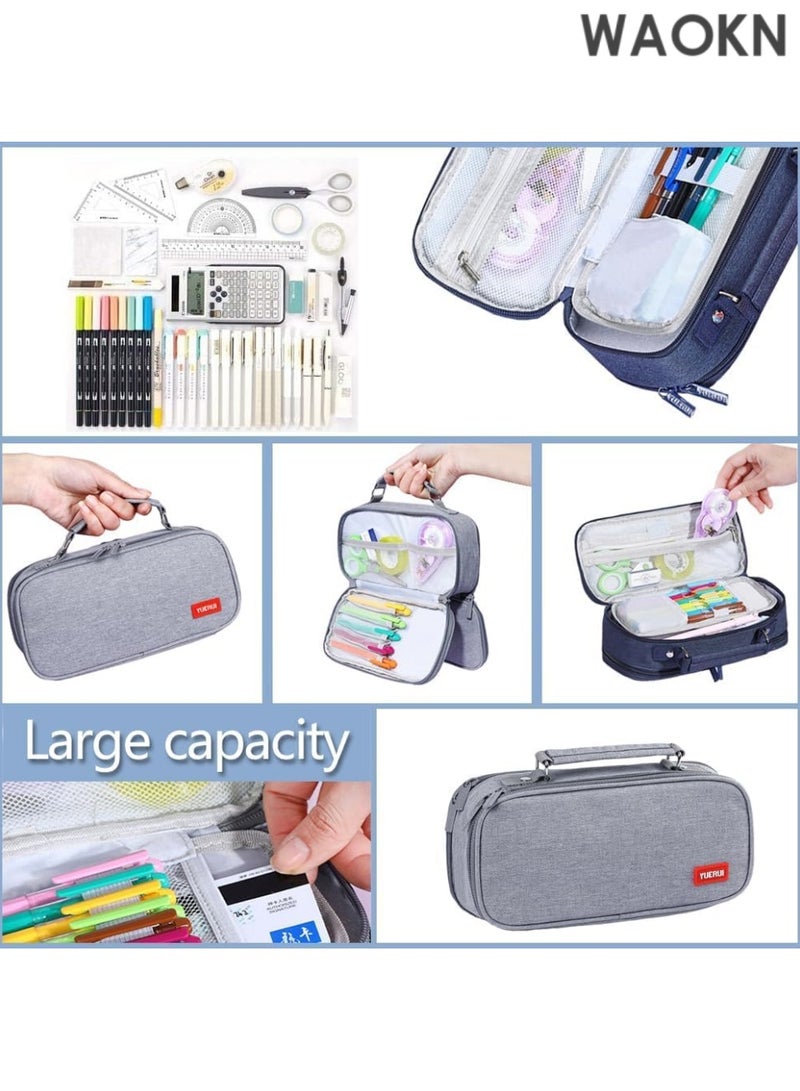 دبليو أيه أو كي أن حافظة أقلام رصاص كبيرة السعة بمقبض - منظم تخزين كبير للمدرسة والمكتب بثلاثة أقسام، تتسع لـ 1000 قلم رصاص ولوازم فنية - حقيبة أقلام رصاص متينة بسحاب للطلاب والمعلمين والمحترفين (رمادي) - Image 4