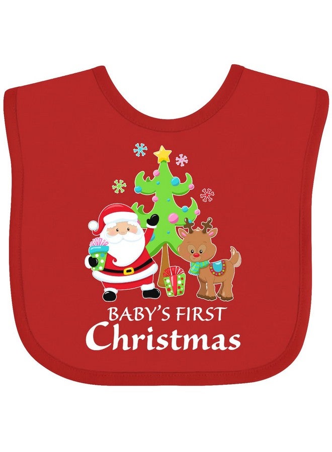 inktastic Baby's 1st Christmas with Santa Reindeer and Tree Baby Bib Red 383e4 - Image 1