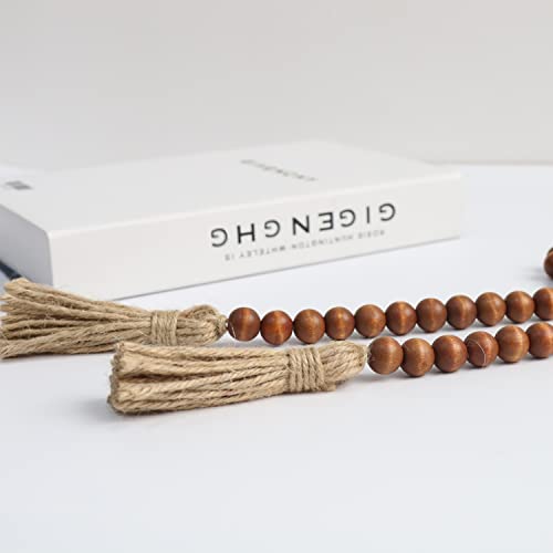 RAMIRABI 58in Wood Bead Garland with Tassels, Farmhouse Rustic Country Decor Prayer Boho Wall Hanging Decoration (Brown) - Image 5
