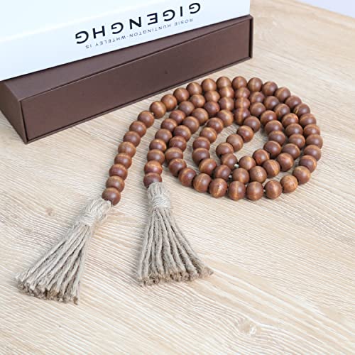 RAMIRABI 58in Wood Bead Garland with Tassels, Farmhouse Rustic Country Decor Prayer Boho Wall Hanging Decoration (Brown) - Image 4