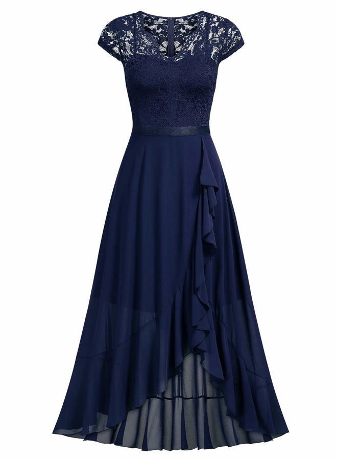 Miusol Women's V Neck Elegant Lace Ruffle Bridesmaid Maxi Dress (Small, Navy Blue), Navy Blue, S - Image 4