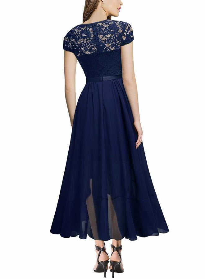 Miusol Women's V Neck Elegant Lace Ruffle Bridesmaid Maxi Dress (Small, Navy Blue), Navy Blue, S - Image 2
