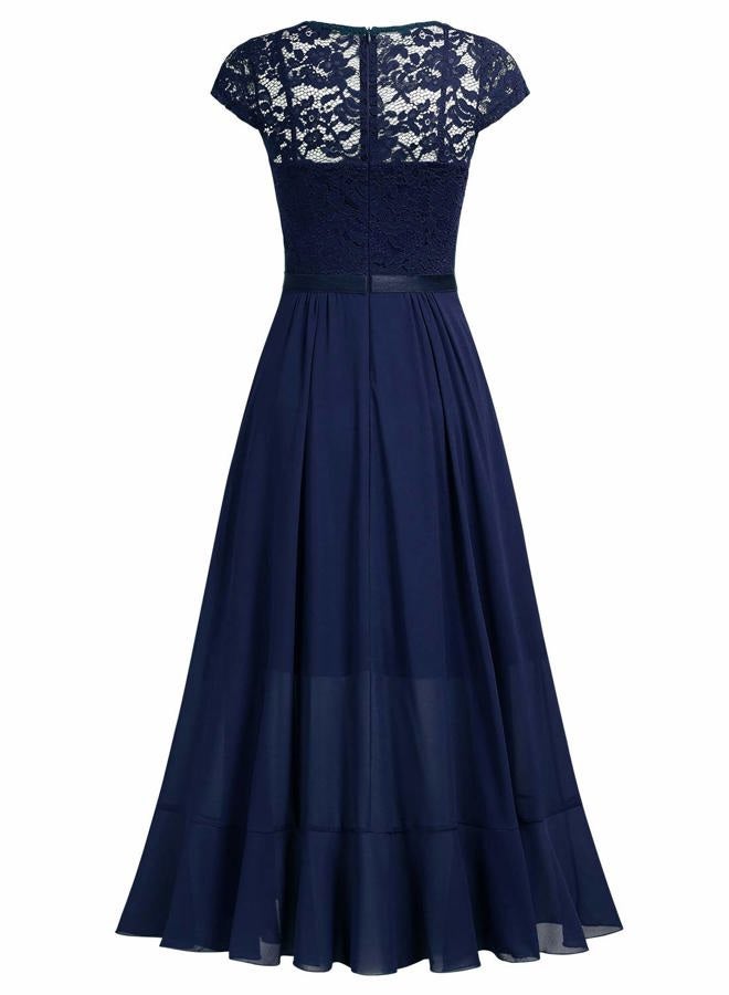 Miusol Women's V Neck Elegant Lace Ruffle Bridesmaid Maxi Dress (Small, Navy Blue), Navy Blue, S - Image 5