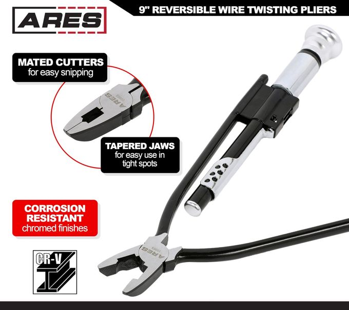 ARES 10003-9-Inch Reversible Wire Twister Pliers Auto Spring Loaded Return  Durable Untwist Tool Grips, Twists, And Cuts Stainless Steel Safety Wire On Vehicles, Machinery, And Aircraft - Image 3