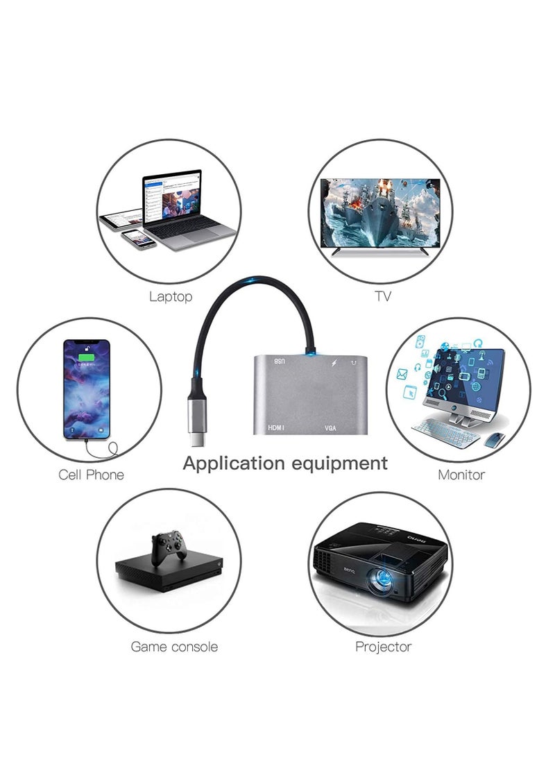 GO-DES USB C Hub Adapter Multiport 5 in 1 VGA to HDMI Adapter with 4K HDMI, VGA, 100W Power Delivery, USB 3.0 Data Ports,3.5mm Audio/Microphone Port, HDMI to VGA Compatible with MacBook Air, XPS - Image 3