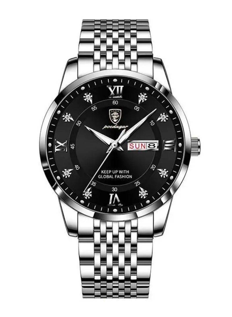 اي اي كيه كوليكشن ساعة يد رجالية أنيقة كاجوال مقاومة للماء سوار فضي مع ميناء أسود جودة عالية