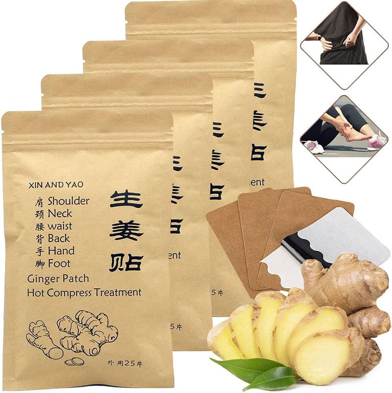 N.C 100pcs SelfHeating Ginger Patch for Lymph Promote Blood Circulation Pain Relief for Shoulder Neck Waist Back Hand Foot Knee  Joint Stomach Bloating Hot Compress Pad 12  8cm - Image 1