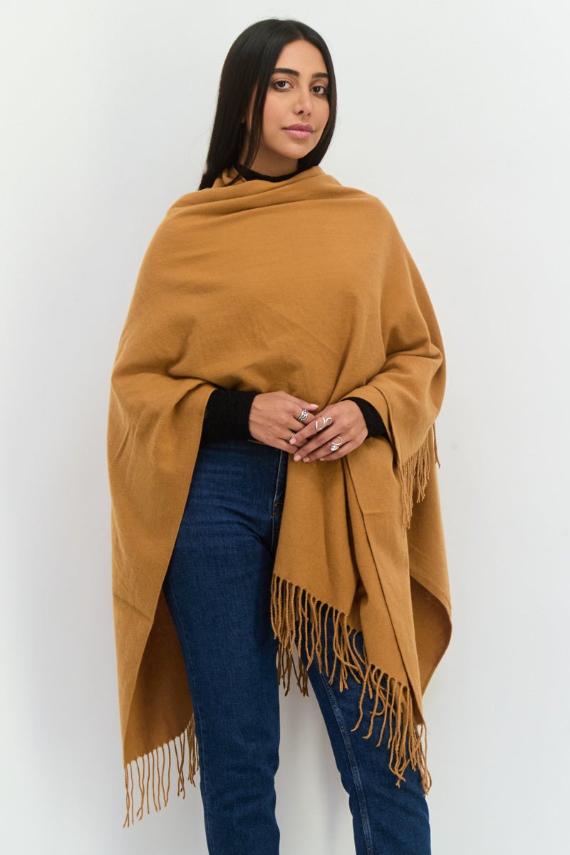 ADRIENNE VITTADINI Women  Solid Fringe Ruana Poncho, Copper Brown  - Image 1