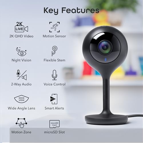 Geeni Look 2K 4MP Smart Indoor Security Camera 1440p Ultra HD WiFi Pet Baby Monitor with 2Way Audio Motion Detection Zones 10m Night Vision USBC Power Works with Alexa Google Assistant - Image 3