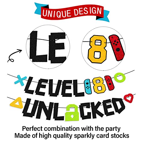 Festiko® Level 8th Unlocked Sign Banner Happy 8th Birthday Level Up Eighth Bday Party Decorations for Video Game Controller Themed Kids Boy Girl Birthday Event Celebration Supplies - Image 2