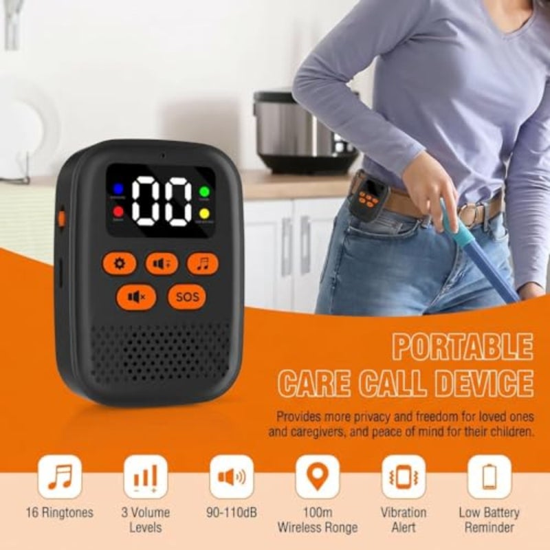 Wireless Caregiver Call Button for Seniors, Caregiver Pager with LED Display and Vibration, 16 Melodies, 3-level Volume, 500FT Range, Rechargeable Pager for Home/Elderly/Patient/Disabled - Image 2