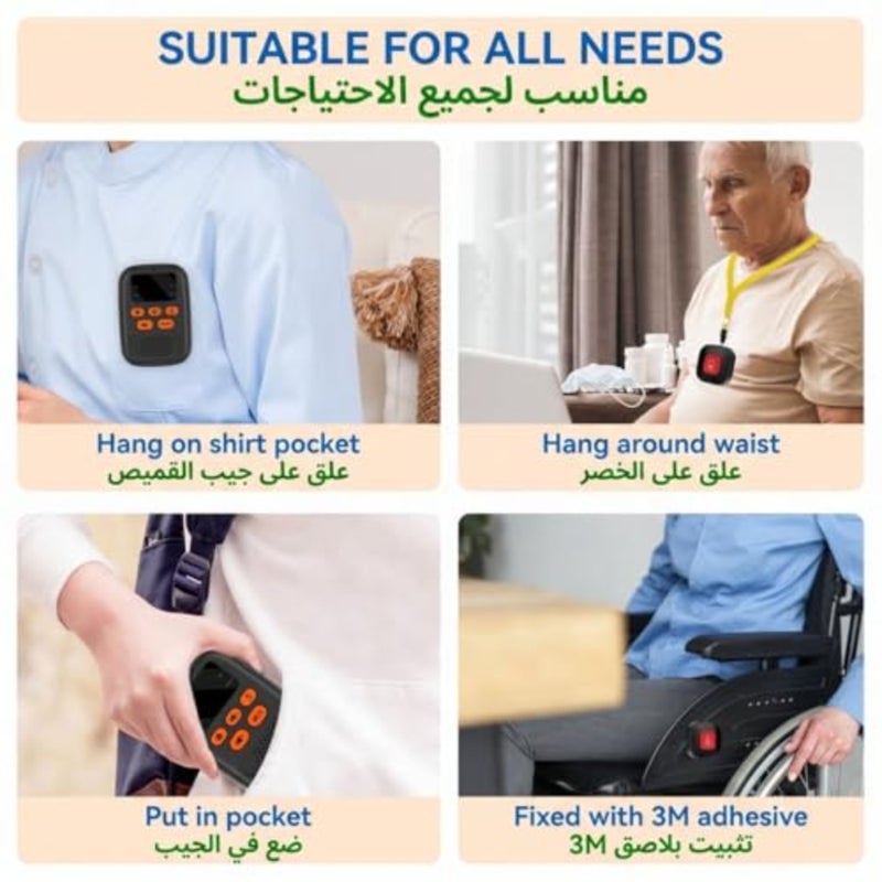 Wireless Caregiver Call Button for Seniors, Caregiver Pager with LED Display and Vibration, 16 Melodies, 3-level Volume, 500FT Range, Rechargeable Pager for Home/Elderly/Patient/Disabled - Image 4