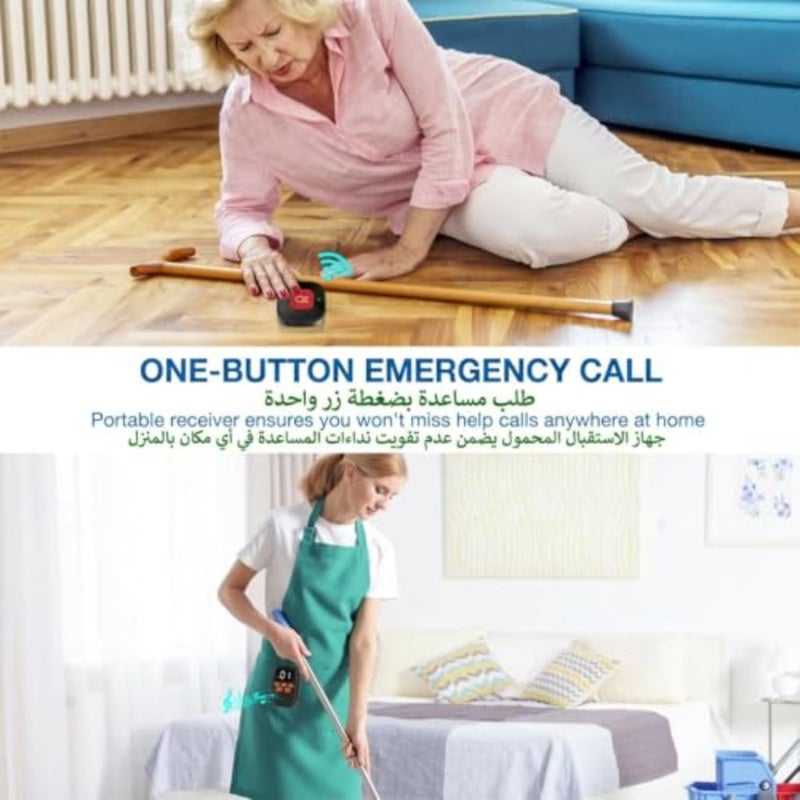 Wireless Caregiver Call Button for Seniors, Caregiver Pager with LED Display and Vibration, 16 Melodies, 3-level Volume, 500FT Range, Rechargeable Pager for Home/Elderly/Patient/Disabled - Image 5