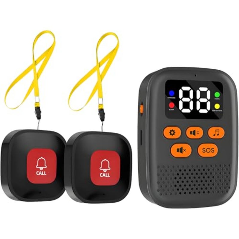 Wireless Caregiver Call Button for Seniors, Caregiver Pager with LED Display and Vibration, 16 Melodies, 3-level Volume, 500FT Range, Rechargeable Pager for Home/Elderly/Patient/Disabled - Image 1
