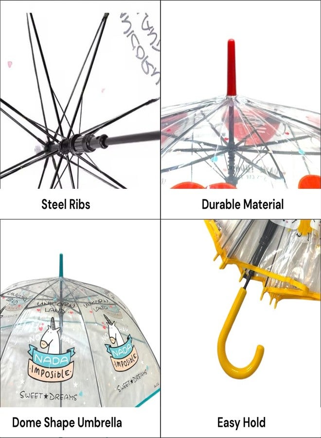 Mega Tree Kids Transparent Dome Umbrella, Button Open, Waterproof, Fun Prints, umbrella for girls and boys | Umbrella for travel and Rain (Heart) - Image 2