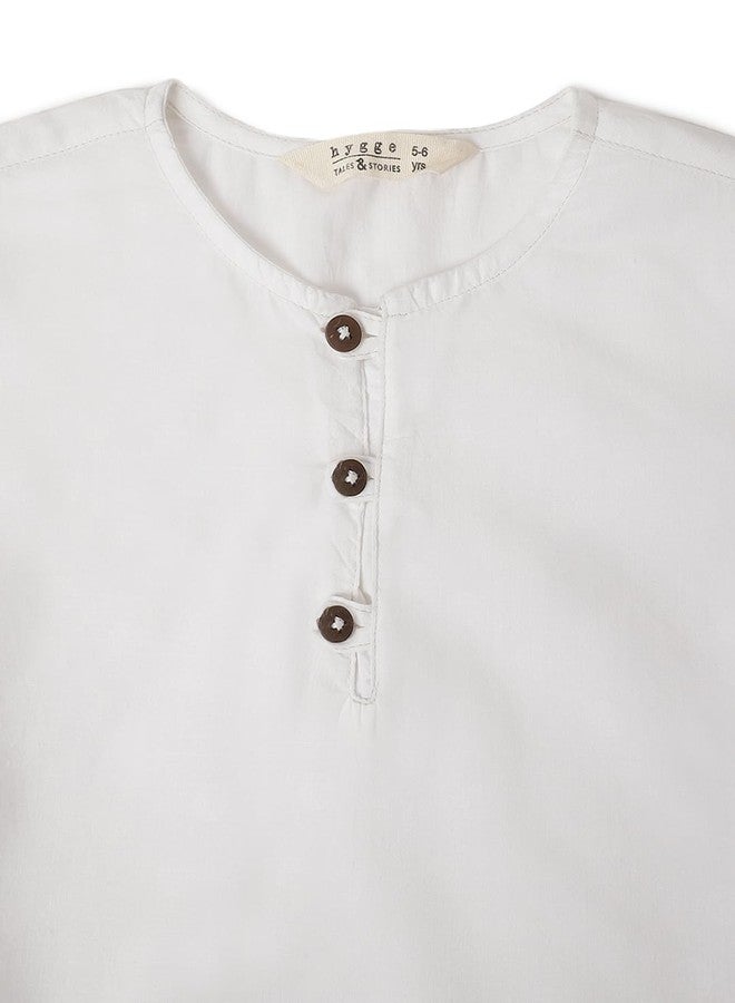 Tales & Stories قمصان كورتا قطنية بيضاء للأولاد | أكمام كاملة، لون موحد، ياقة دائرية | مقاس عادي، إغلاق بأزرار | ملابس عرقية غير رسمية | للأعمار من 2-14 سنة - Image 3