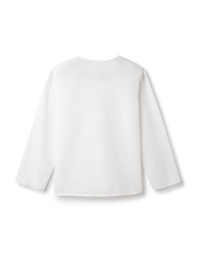 Tales & Stories قمصان كورتا قطنية بيضاء للأولاد | أكمام كاملة، لون موحد، ياقة دائرية | مقاس عادي، إغلاق بأزرار | ملابس عرقية غير رسمية | للأعمار من 2-14 سنة - Image 2