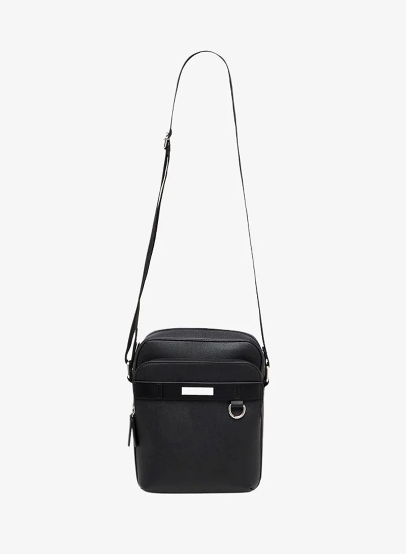 Lee Cooper BLACK Solid Crossbody Bag with Adjustable Strap for Men | Best Price UAE