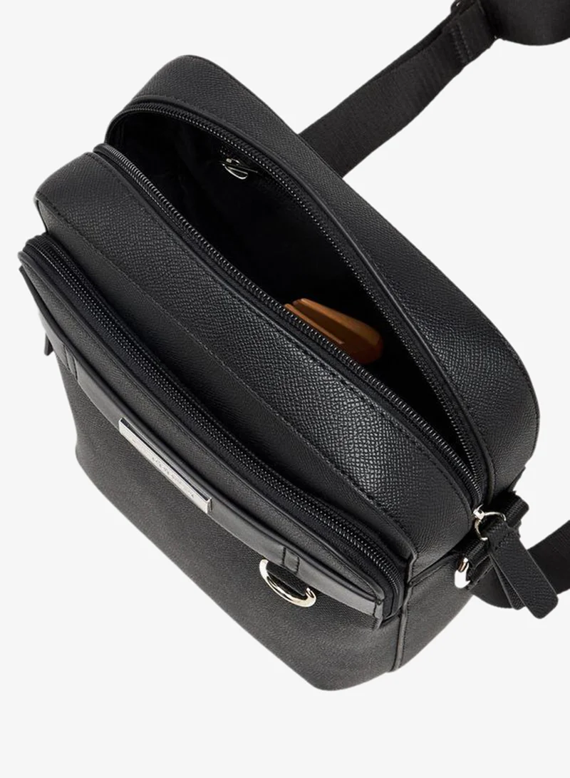 Lee Cooper BLACK Solid Crossbody Bag with Adjustable Strap for Men | Best Price UAE