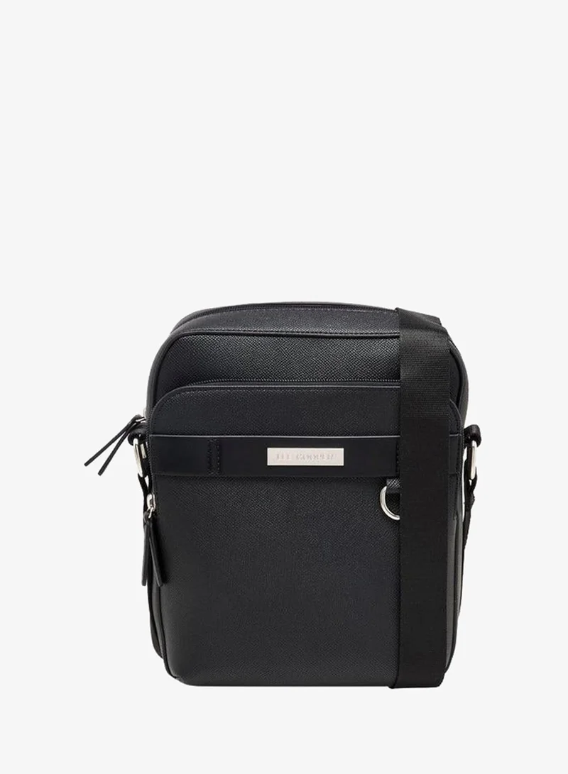 Lee Cooper BLACK Solid Crossbody Bag with Adjustable Strap for Men | Best Price UAE