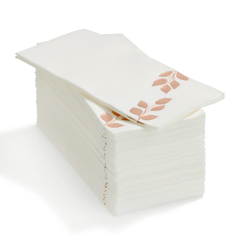 By Madee Luxury Rose Gold Napkins  50 Pack Disposable Decorative Napkins and LinenLike Hand Towels for Bathroom with Metallic Foil Stamping