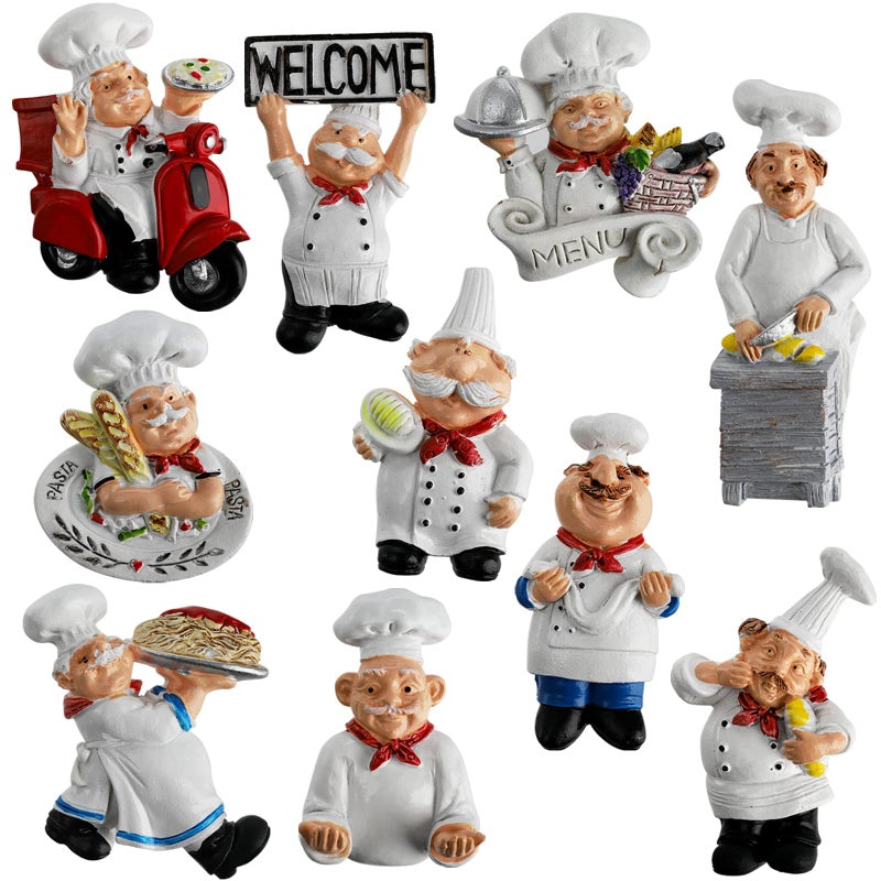 Lyellfe 10 Pieces Chef Fridge Magnets, Cute Italian Chef Magnets for Refrigerator, Funny Kitchen Chef Figurine Decorations, 3D Resin Baker Refrigerator Stickers for Whiteboard, Map, Cabinets - Image 1
