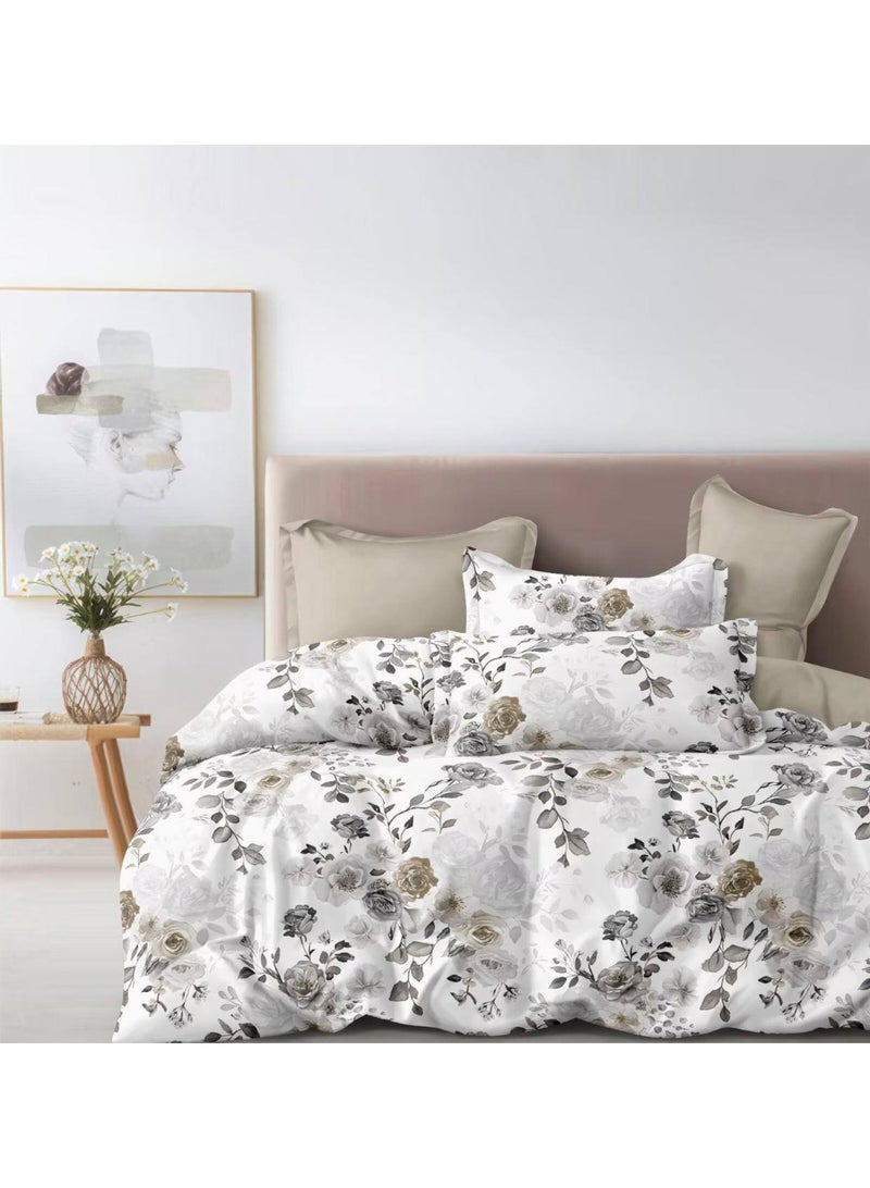 طقم مفروشات قطني مكون من 4 قطع - غطاء لحاف 160×210 سم، شرشف مطاطي 120×200+25 سم، و2 غطاء وسادة - مقاس فردي، ناعم ومسامي