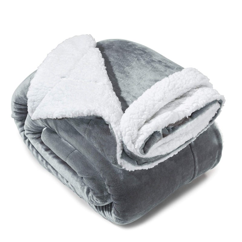 Genteele Sherpa Blanket - 50 x 60 Inch Fuzzy, Super Soft Throw Blankets for Couch, Bed & Sofa - Cozy, Plush Reversible Fleece Blanket Alternative - Gray/White - Image 5