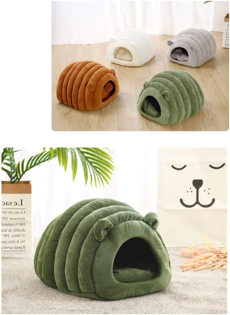 A.M - Indoor Warm Igloo Cat House, Caterpillar Shape Semi-enclosed Comfortable Soft Non-slip Orange Three-dimensional Cat House Removable Washable Inner Cushion Cat Bed - Image 1