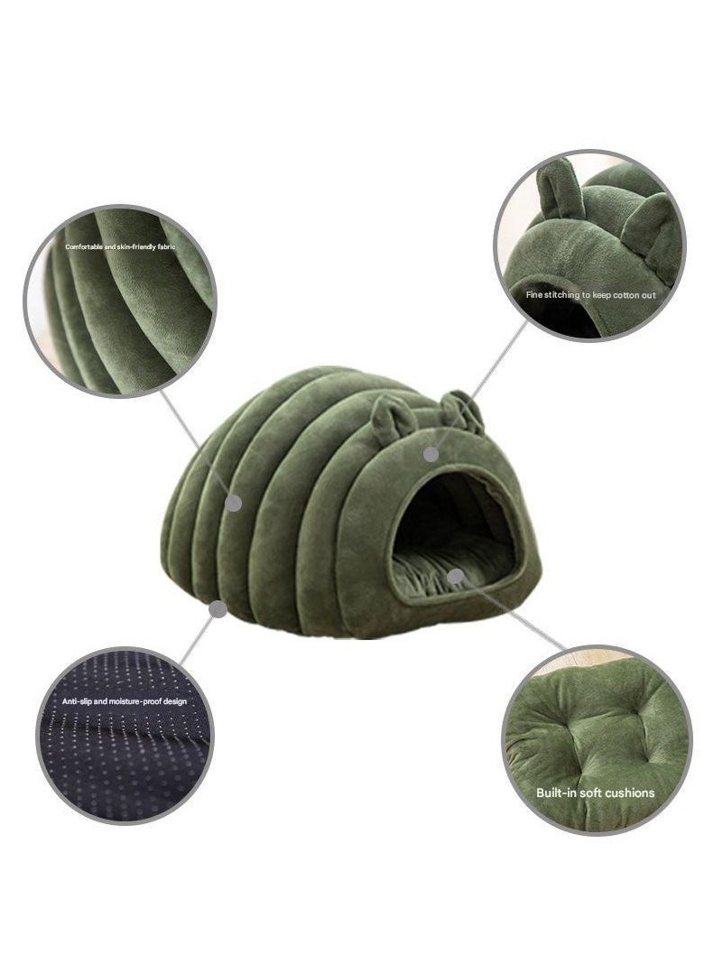 A.M - Indoor Warm Igloo Cat House, Caterpillar Shape Semi-enclosed Comfortable Soft Non-slip Orange Three-dimensional Cat House Removable Washable Inner Cushion Cat Bed - Image 1