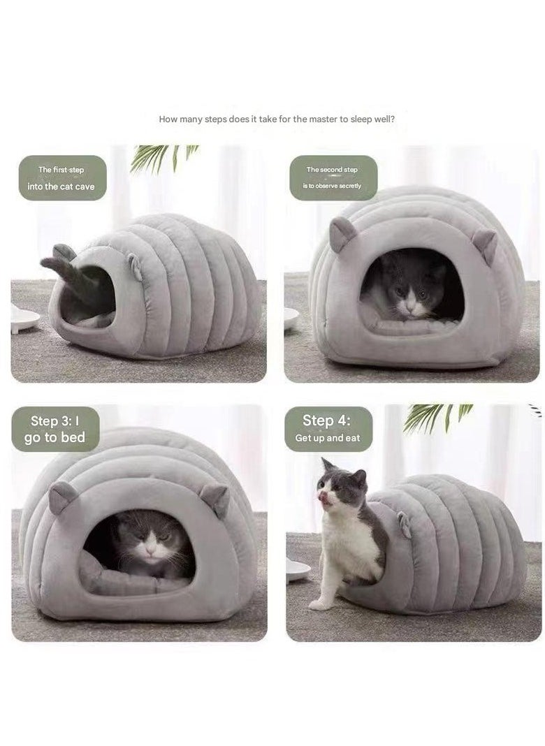 A.M - Indoor Warm Igloo Cat House, Caterpillar Shape Semi-enclosed Comfortable Soft Non-slip Orange Three-dimensional Cat House Removable Washable Inner Cushion Cat Bed - Image 1