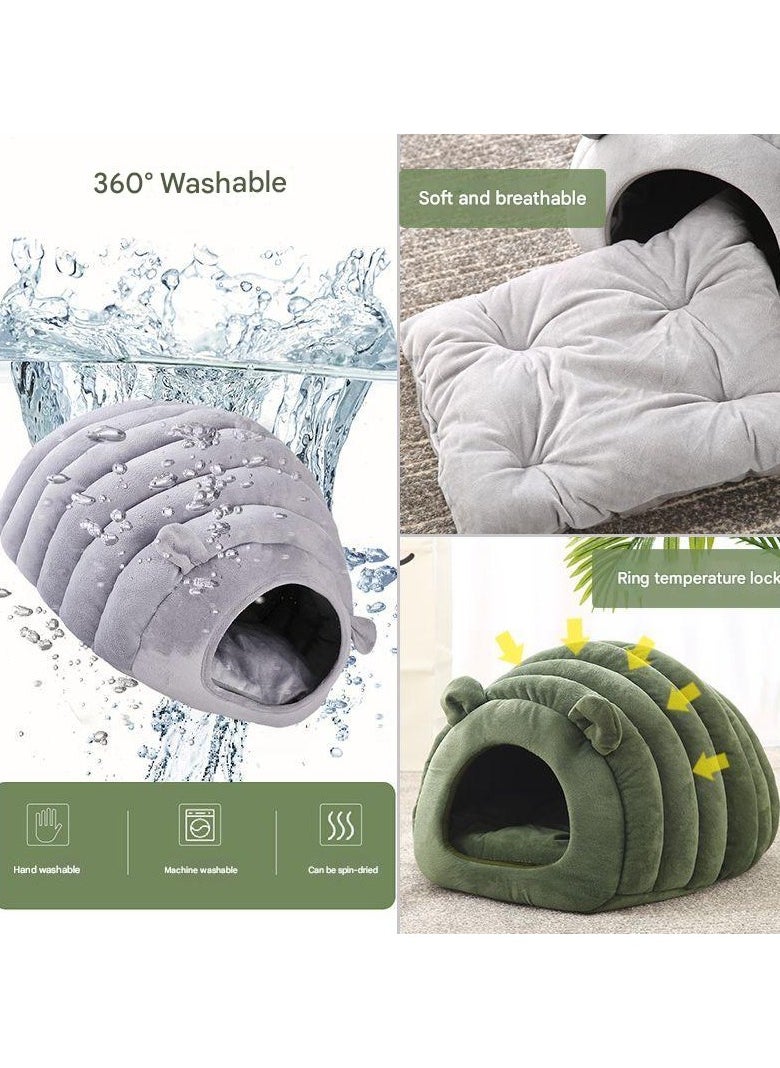 A.M - Indoor Warm Igloo Cat House, Caterpillar Shape Semi-enclosed Comfortable Soft Non-slip Orange Three-dimensional Cat House Removable Washable Inner Cushion Cat Bed - Image 1