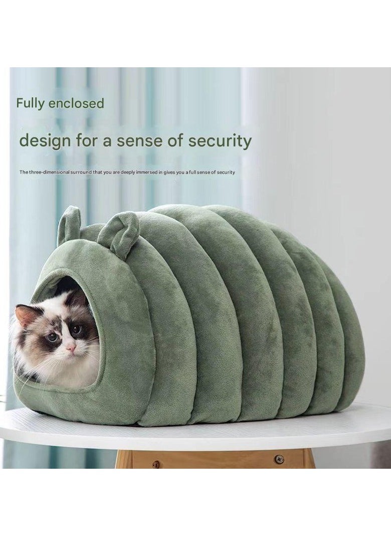 A.M - Indoor Warm Igloo Cat House, Caterpillar Shape Semi-enclosed Comfortable Soft Non-slip Orange Three-dimensional Cat House Removable Washable Inner Cushion Cat Bed - Image 1