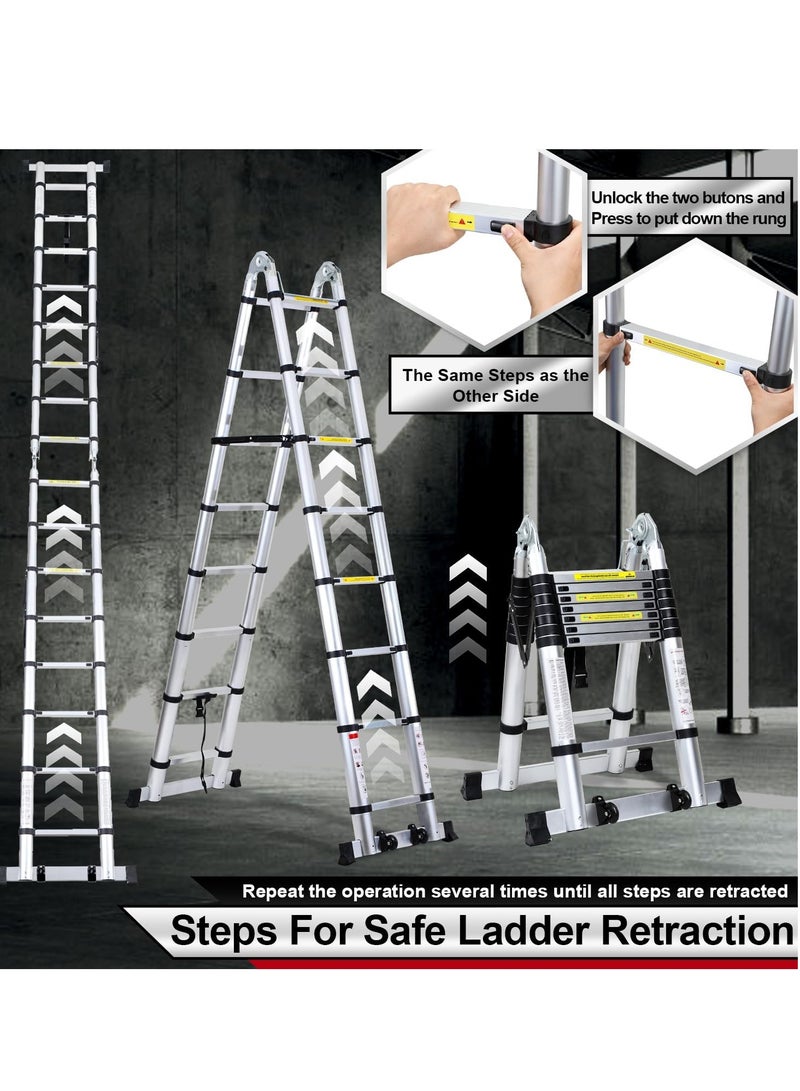 Aluminum telescopic folding ladder, non-slip aluminum ladder, multi-function ladder, 5-meter extension ladder with a load capacity of 150 kg - Image 3