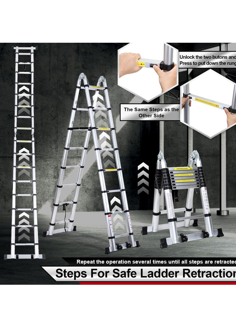 Aluminum telescopic folding ladder, non-slip aluminum ladder, multi-function ladder, 5-meter extension ladder with a load capacity of 150 kg - Image 5