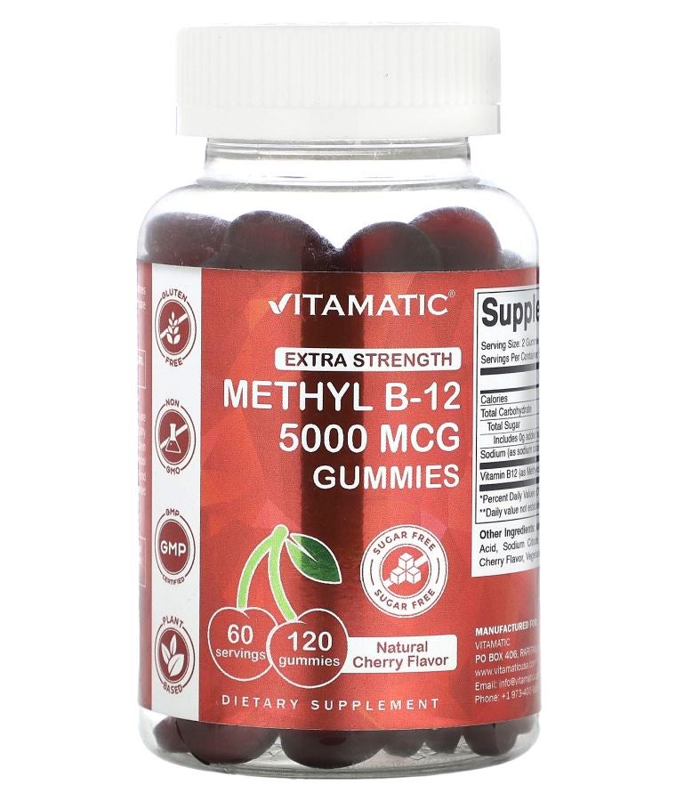 Vitamatic Methyl B-12 Gummies Natural Cherry 120 Gummies (2500 mcg per Gummy)