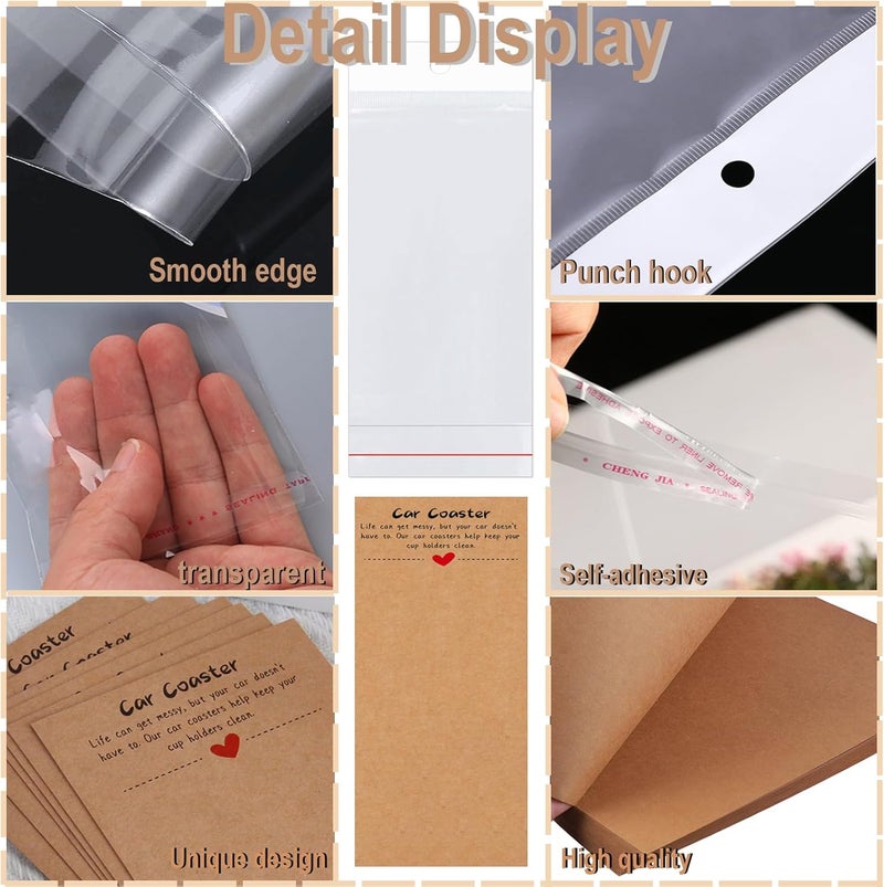 Potanro 100PCS Car Coasters Packaging for Selling, Sublimation Blanks Car Coaster | Sublimation Display Card Set with Bags and Brown Cards 6.8 x 2.9 Inch,Heat Press Machines Accessories (Brown) - Image 4